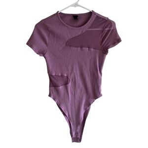 Wild Fable Purple Ribbed Cutout Bodysuit